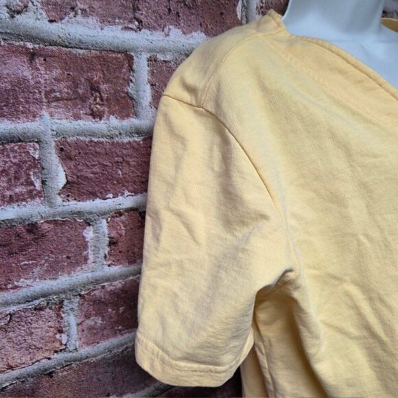 Vintage 90s Viva City Oceanic Art Shirt Large Yellow V Neck Button Down Cotton - Picture 6 of 7